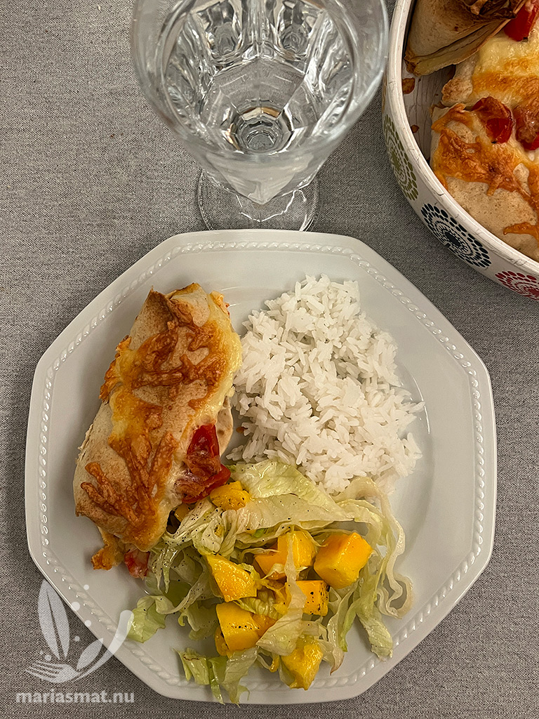 Enchiladas med fajitas-kycklingfärs