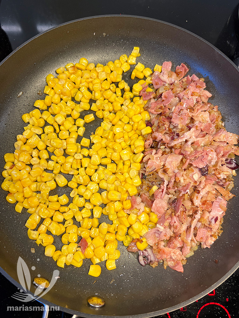 Majspasta med bacon