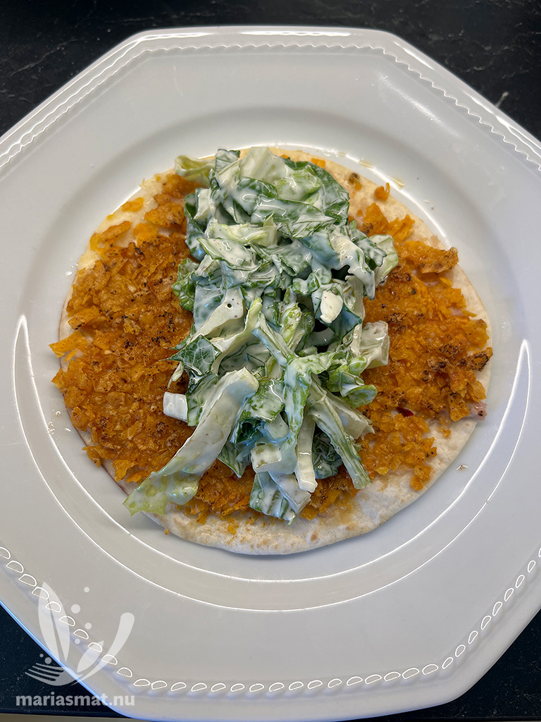 Smashed crispy chicken ceasar taco