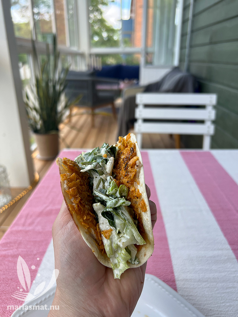 Smashed crispy chicken ceasar taco