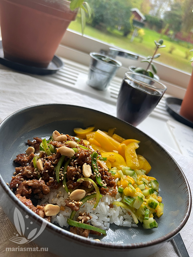 Asiatisk fläskfärs med mangosalsa