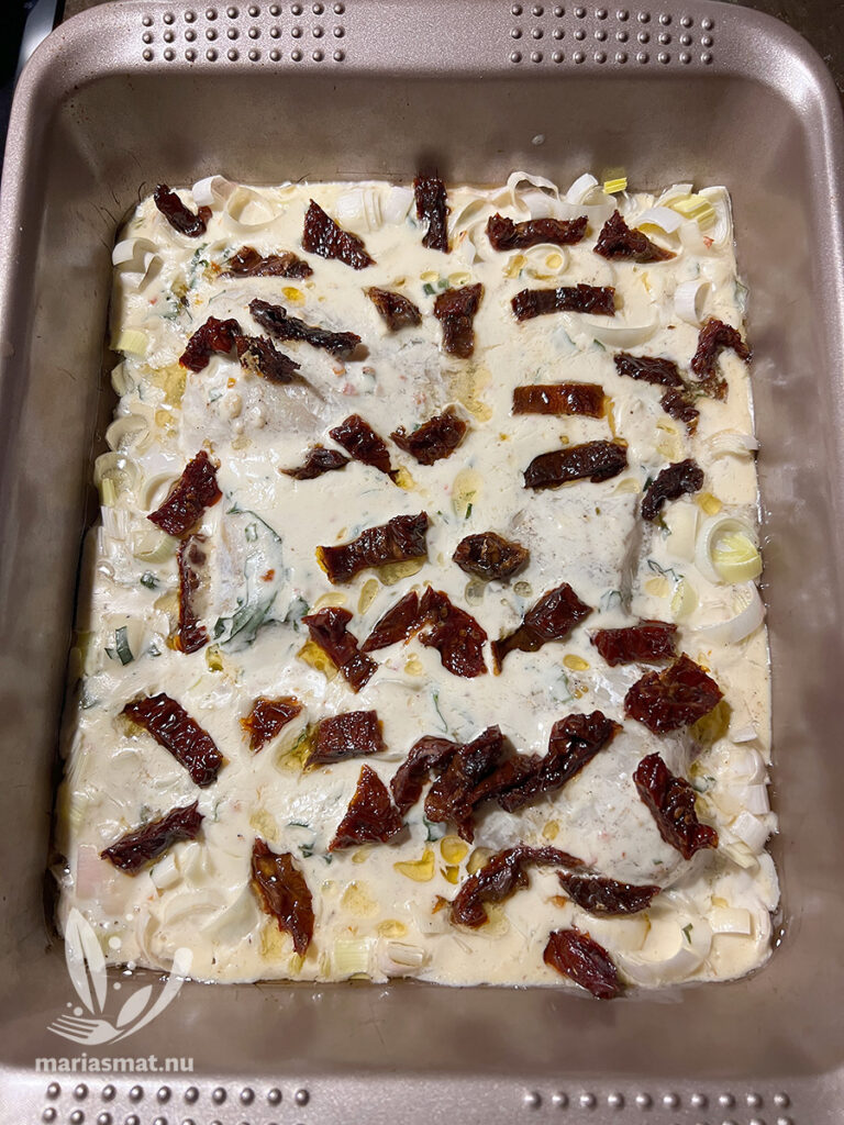 Torsk med soltorkade tomater